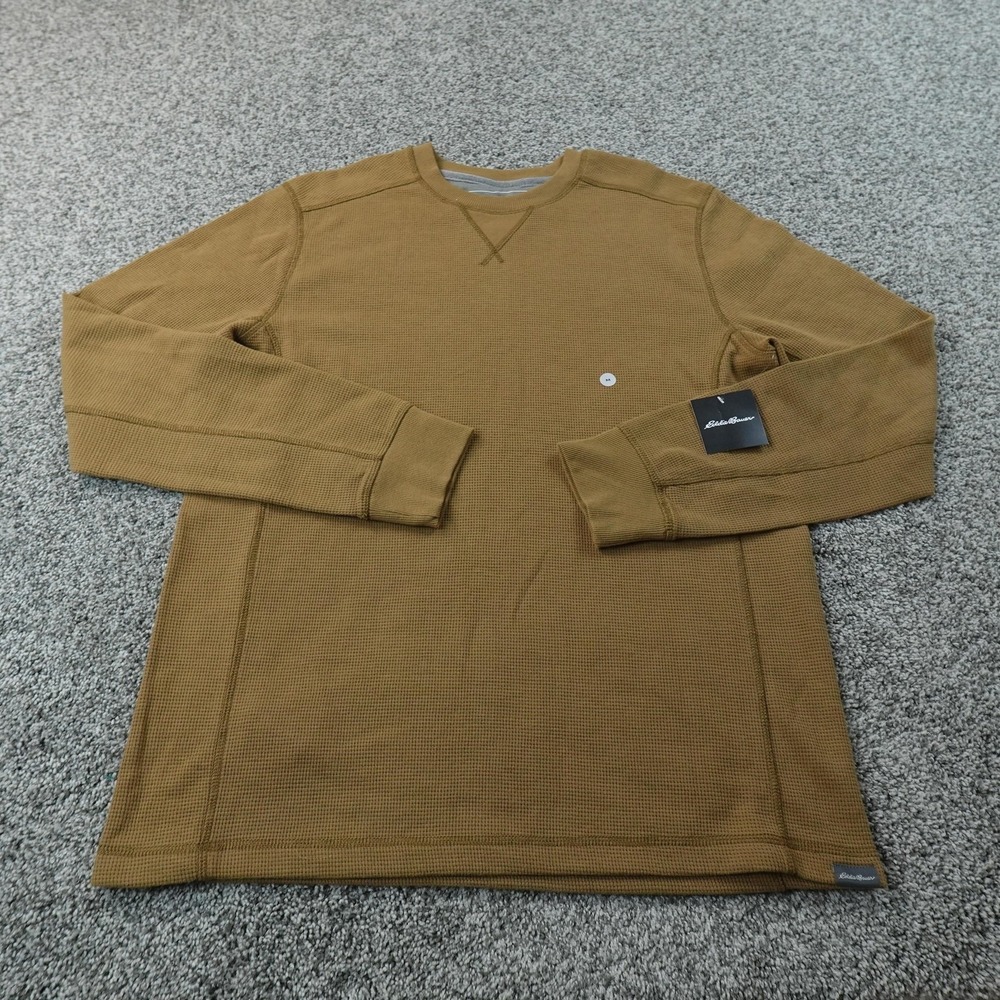 NEW Eddie Bauer Shirt Mens M Brown Thermal Crewneck Long Sleeve Waffle Knit Hike - Picture 2 of 11